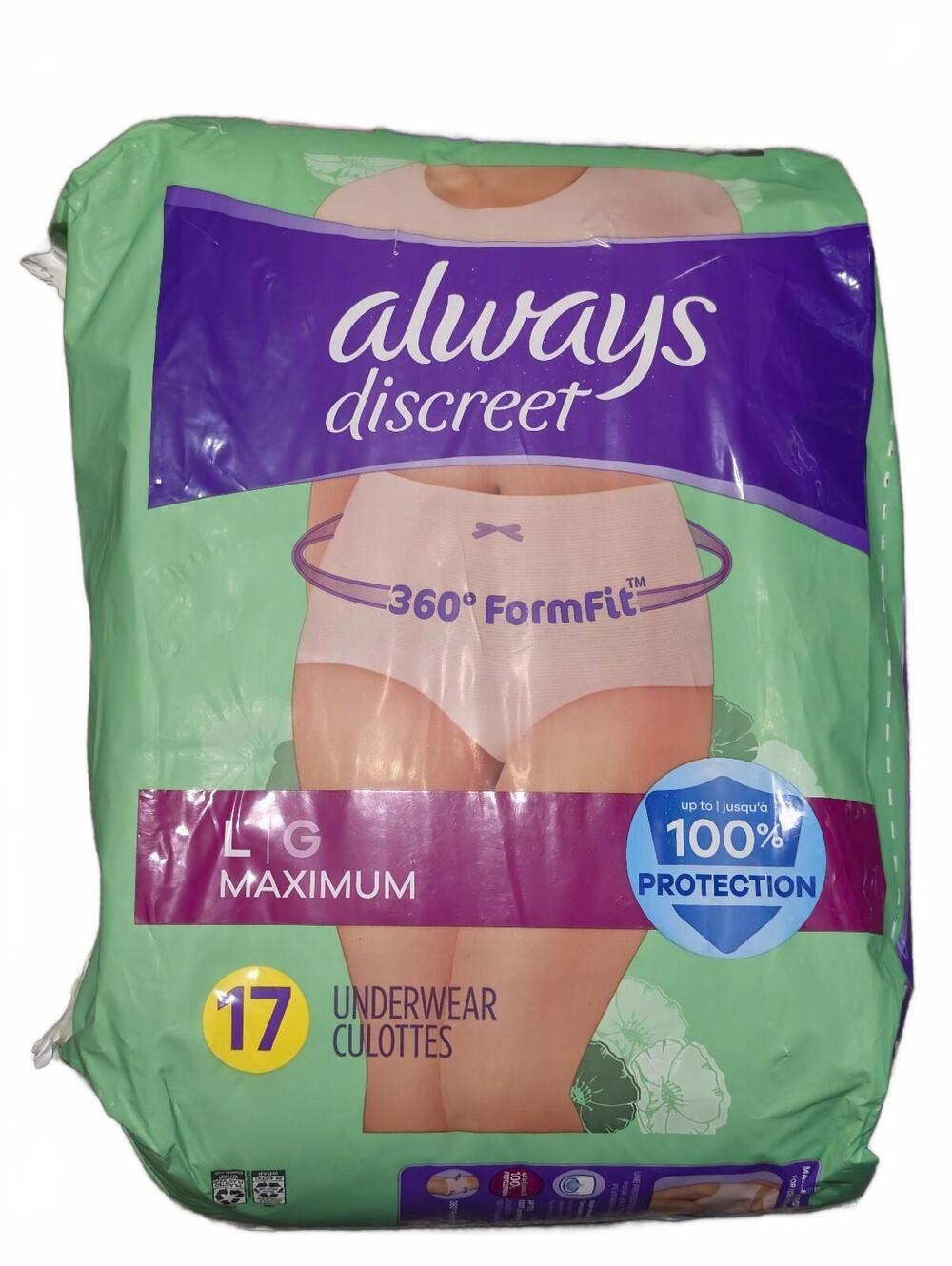Always Discreet Maximum Protection Underwear, Size Large, 17 Count